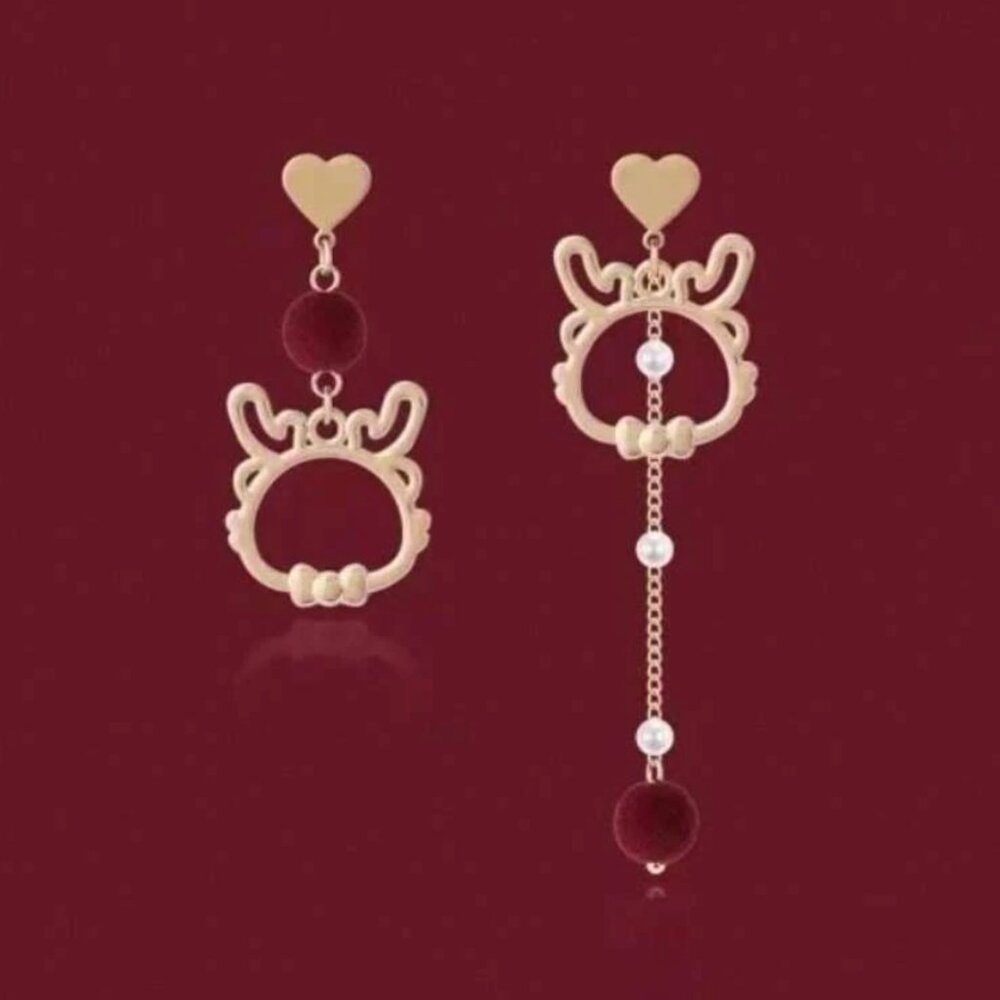 Hollow Out Zodiac Year Cartoon Dragon Design Asymmetric Earring